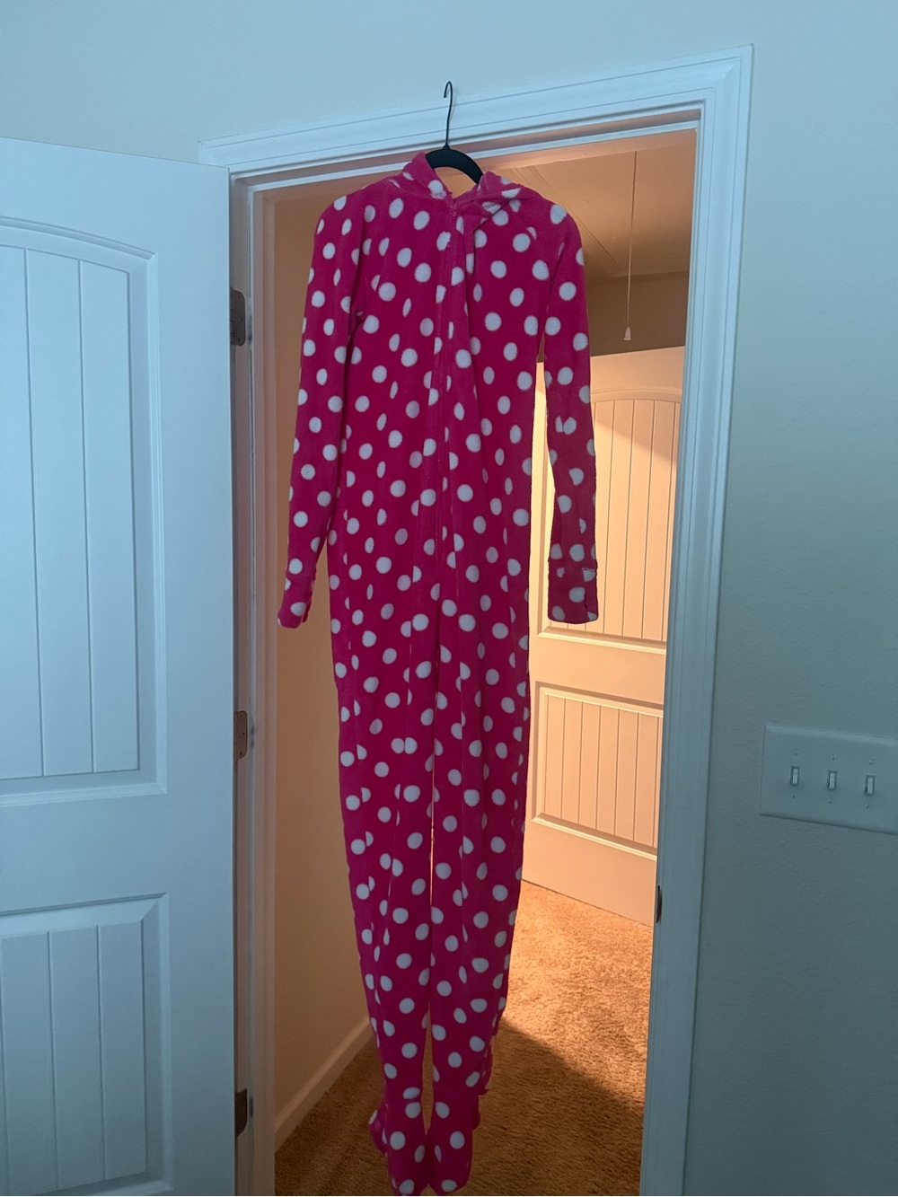 Jenni Hot Pink Polka Dot Hooded Pajama Onesie